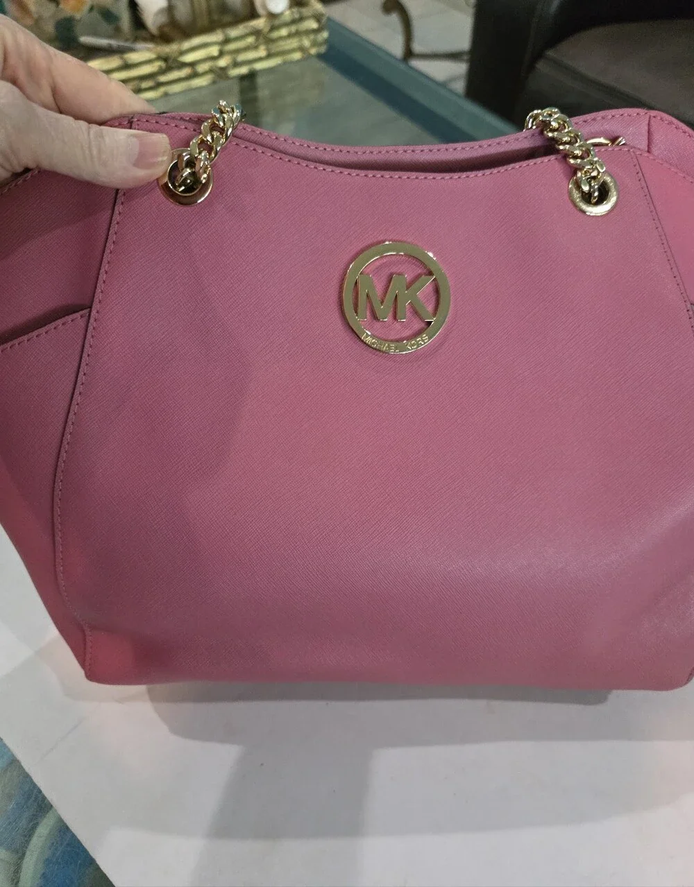 New Michael Kors Rose Pink Saffiano Leather Shoulder Bag with Gold Hardware